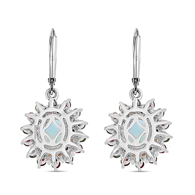 D'Joy Premium Ethiopian Welo Opal and Multi Sapphire 6.50 ctw Celestial Carnival Earrings in Rhodium Over Sterling Silver
