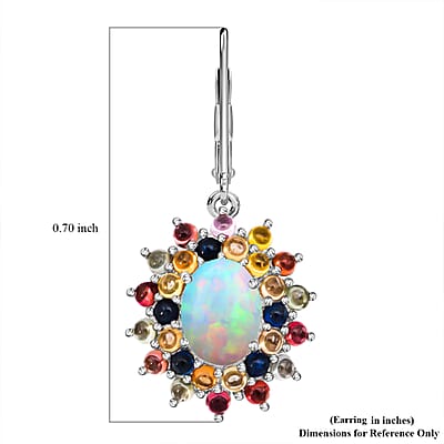 D'Joy Premium Ethiopian Welo Opal and Multi Sapphire 6.50 ctw Celestial Carnival Earrings in Rhodium Over Sterling Silver