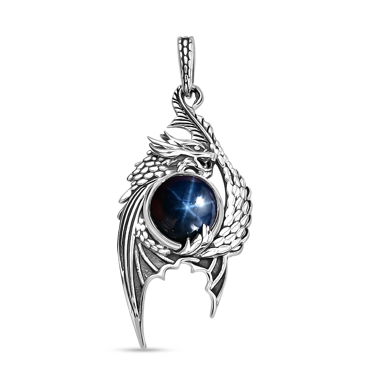 D'Joy Artisan Crafted Blue Star Sapphire (DF) 3.90 ctw Dragon Pendant in Sterling Silver image number 0