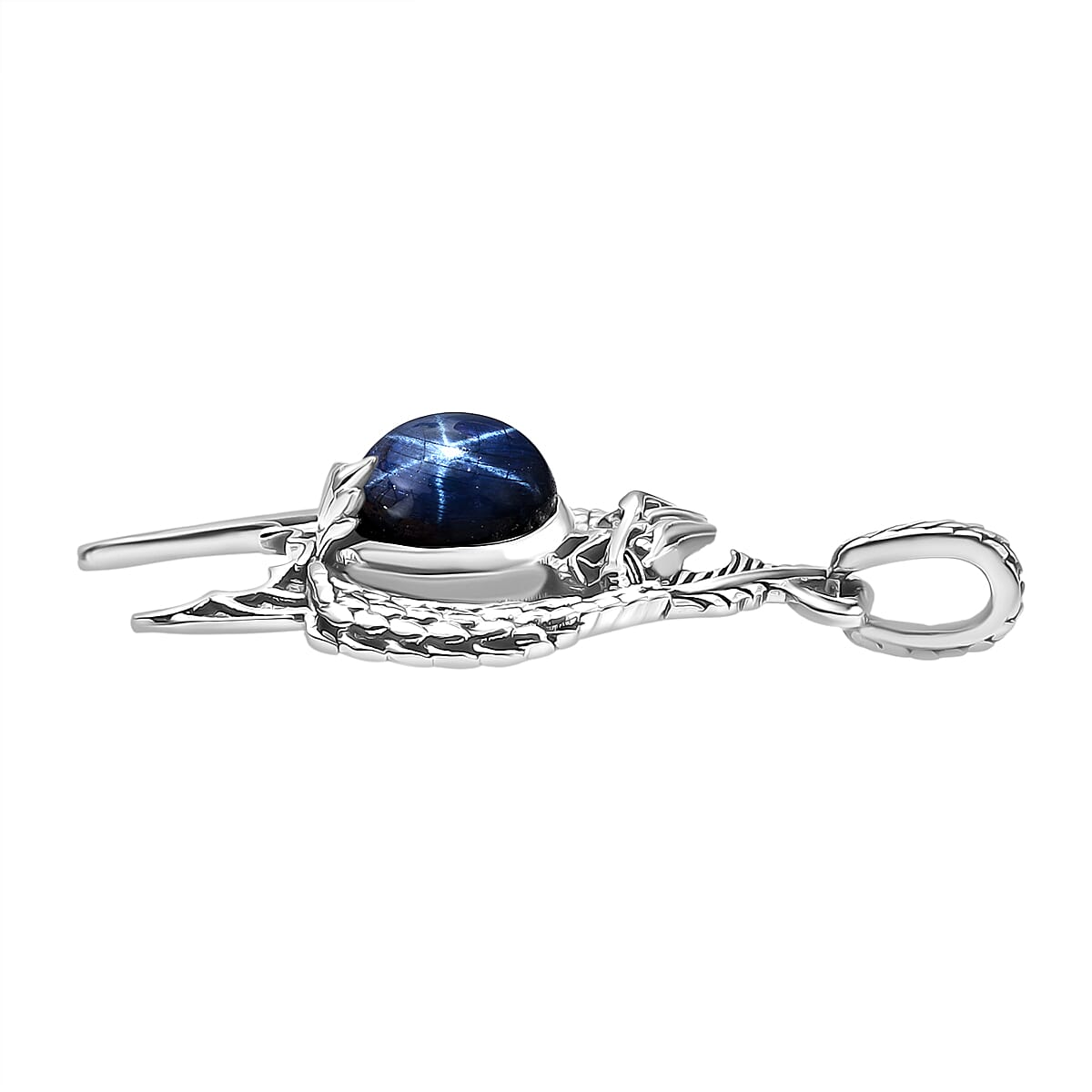 D'Joy Artisan Crafted Blue Star Sapphire (DF) 3.90 ctw Dragon Pendant in Sterling Silver image number 3
