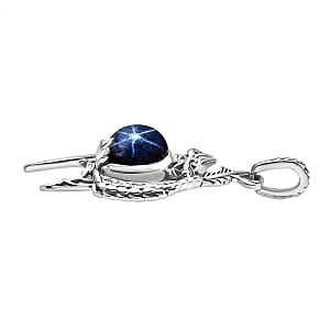 D'Joy Artisan Crafted Blue Star Sapphire (DF) 3.90 ctw Dragon Pendant without Chain in Sterling Silver