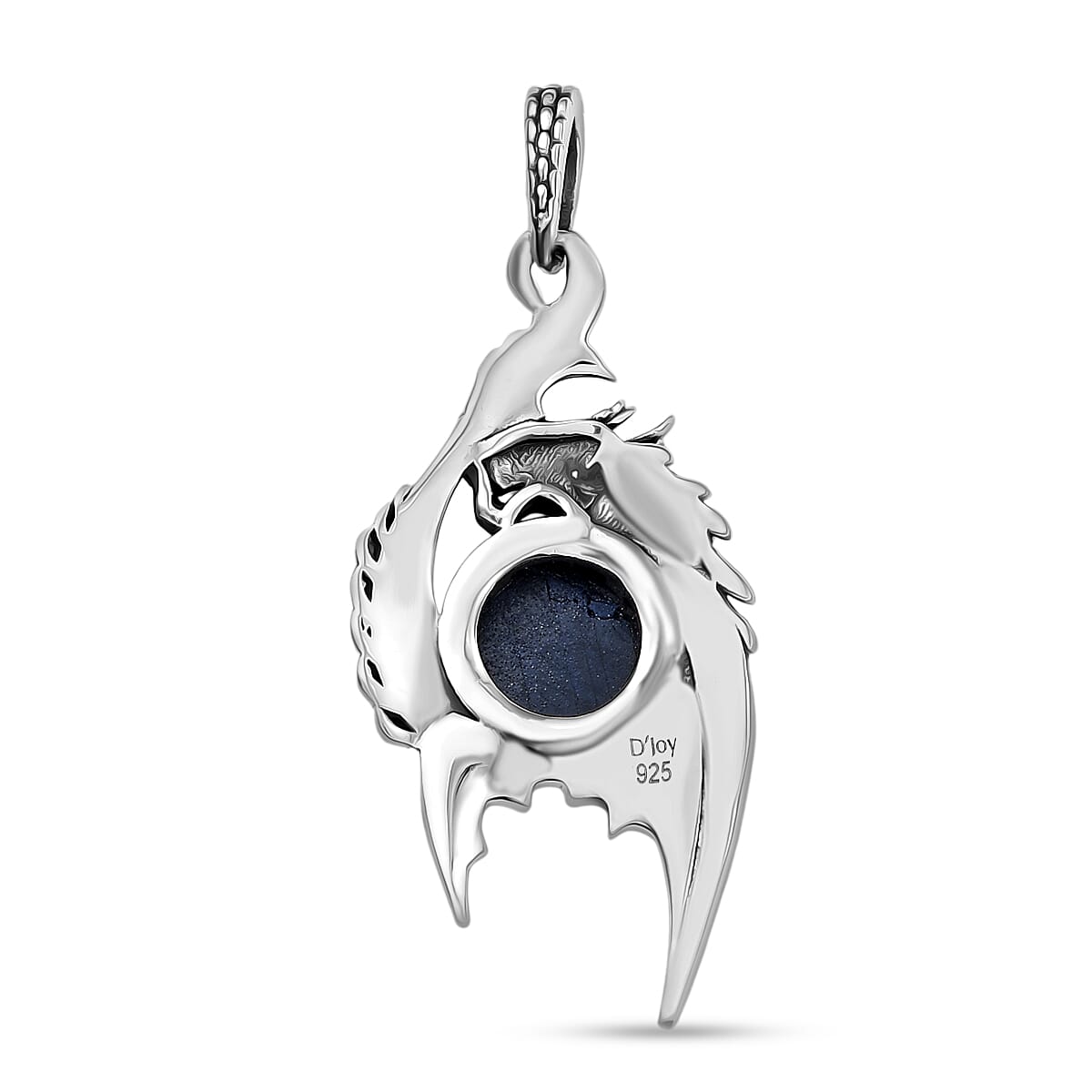 D'Joy Artisan Crafted Blue Star Sapphire (DF) 3.90 ctw Dragon Pendant in Sterling Silver image number 4