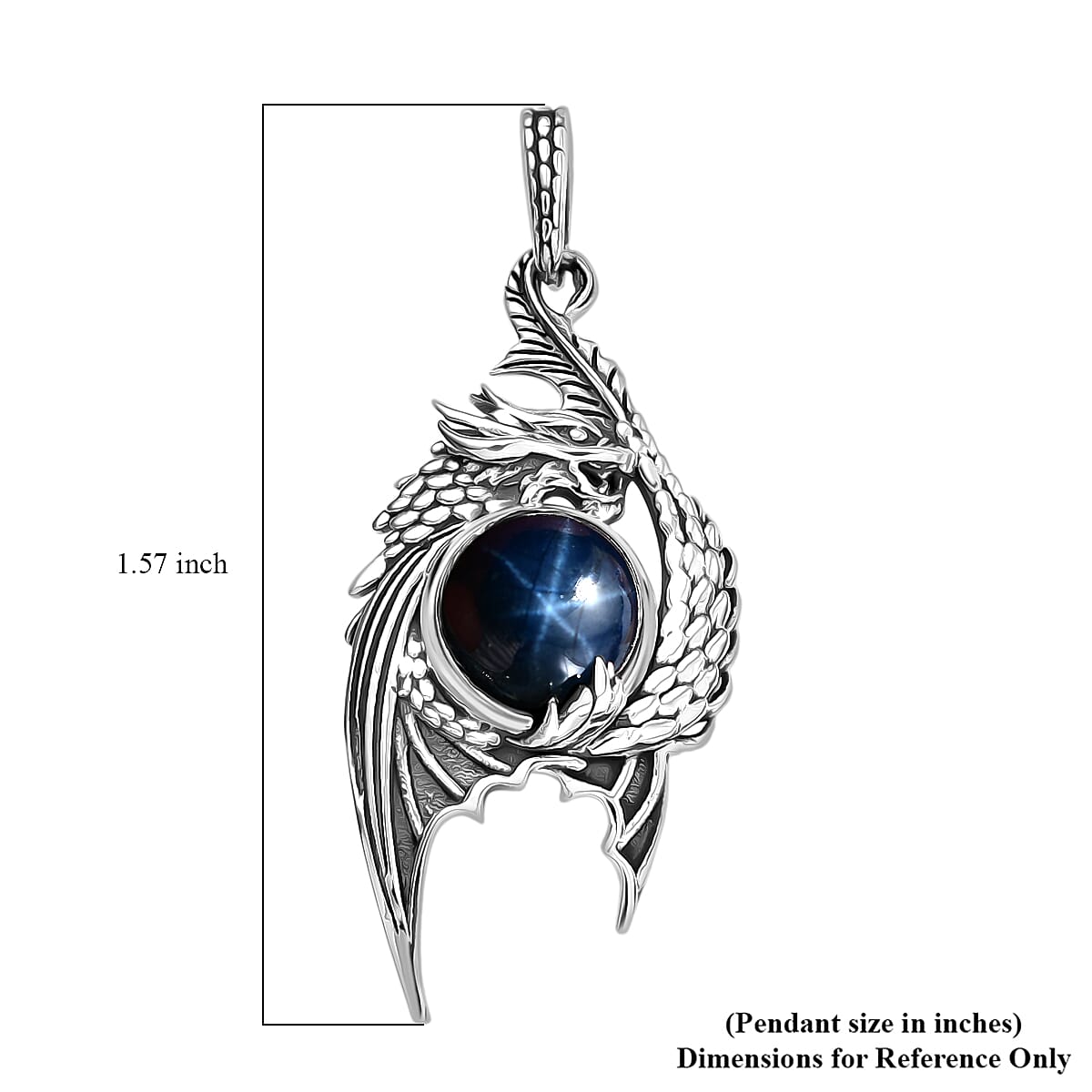 D'Joy Artisan Crafted Blue Star Sapphire (DF) 3.90 ctw Dragon Pendant in Sterling Silver image number 5