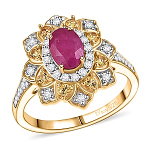 Doorbuster D’Joy Premium Royal Ruby and Multi Gemstone 2.00 ctw Tulip Ring in 18K Vermeil Yellow Gold Over Sterling Silver (Size 10.0)
