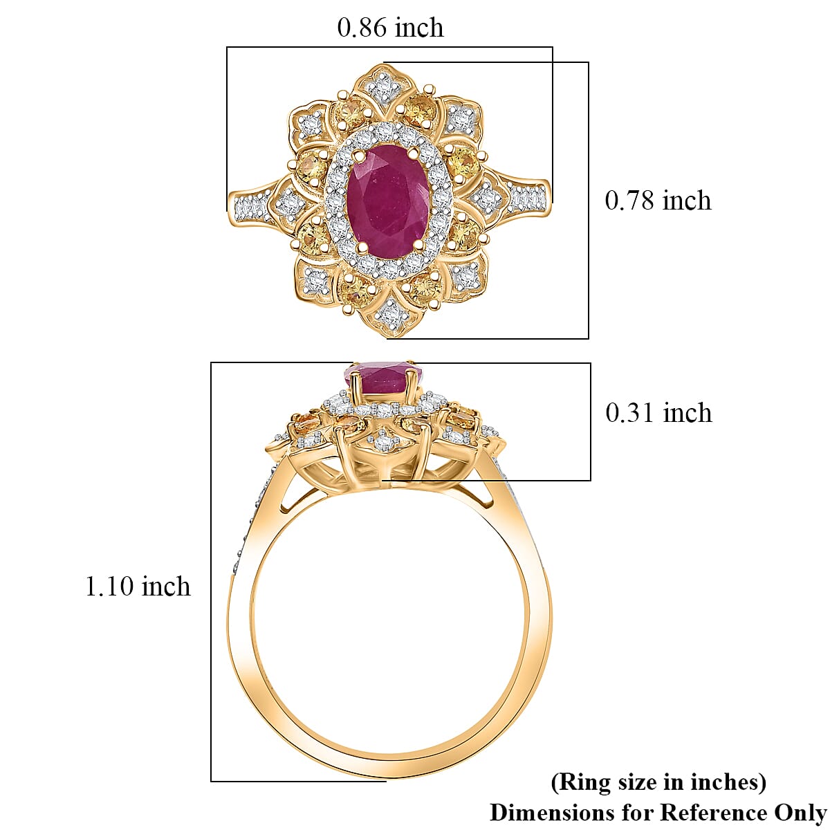 Doorbuster D’Joy Premium Royal Ruby and Multi Gemstone 2.00 ctw Tulip Ring in 18K Vermeil Yellow Gold Over Sterling Silver (Size 10.0) image number 5
