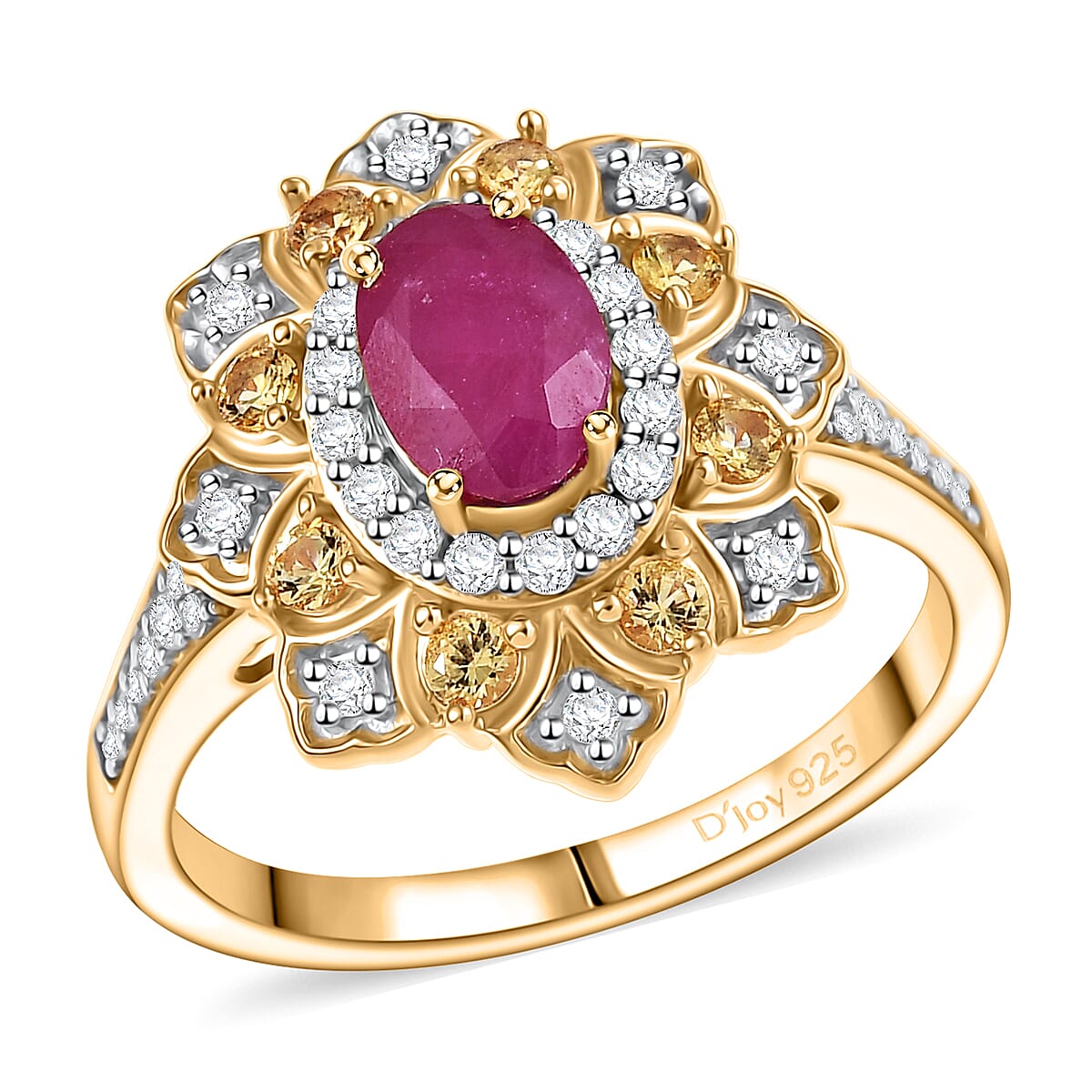 D'Joy Premium Royal Ruby, Multi Gemstone Tulip Ring in 18K Vermeil YG Over Sterling Silver 2.00 ctw (Size 6.0) image number 0