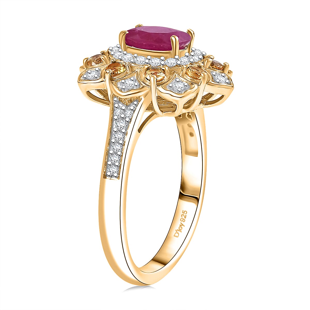 D'Joy Premium Royal Ruby, Multi Gemstone Tulip Ring in 18K Vermeil YG Over Sterling Silver 2.00 ctw (Size 6.0) image number 3