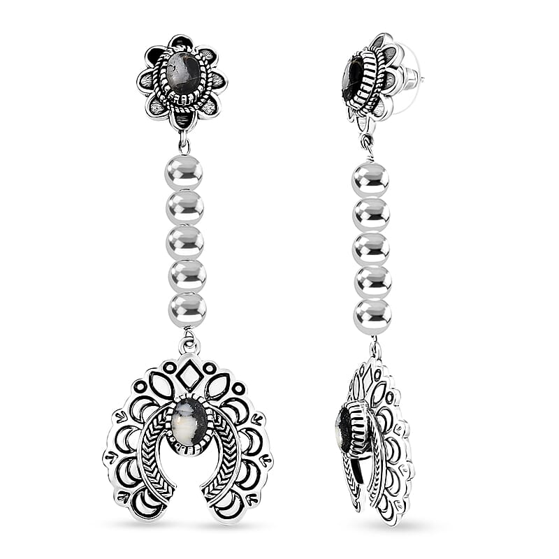 D'Joy Artisan Crafted White Buffalo 3.80 ctw Squash Blossom Earrings in Sterling Silver