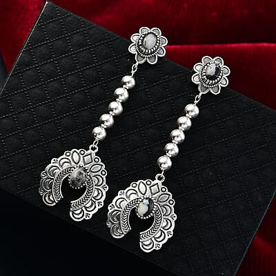 D'Joy Artisan Crafted White Buffalo 3.80 ctw Squash Blossom Earrings in Sterling Silver