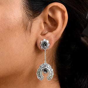 D'Joy Artisan Crafted White Buffalo 3.80 ctw Squash Blossom Earrings in Sterling Silver