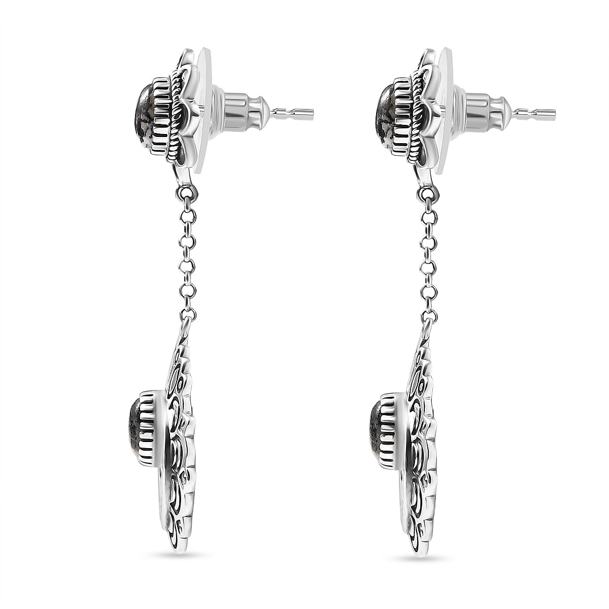 D'Joy Artisan Crafted White Buffalo 3.80 ctw Squash Blossom Earrings in Sterling Silver image number 3