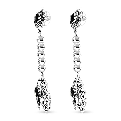 D'Joy Artisan Crafted White Buffalo 3.80 ctw Squash Blossom Earrings in Sterling Silver