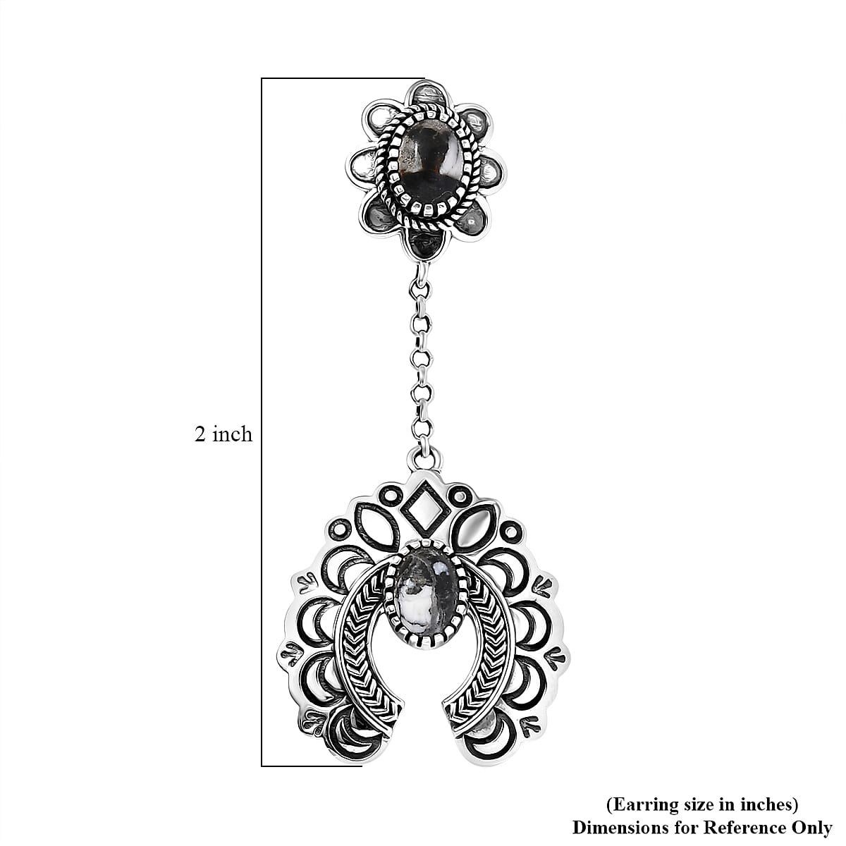 D'Joy Artisan Crafted White Buffalo 3.80 ctw Squash Blossom Earrings in Sterling Silver image number 5