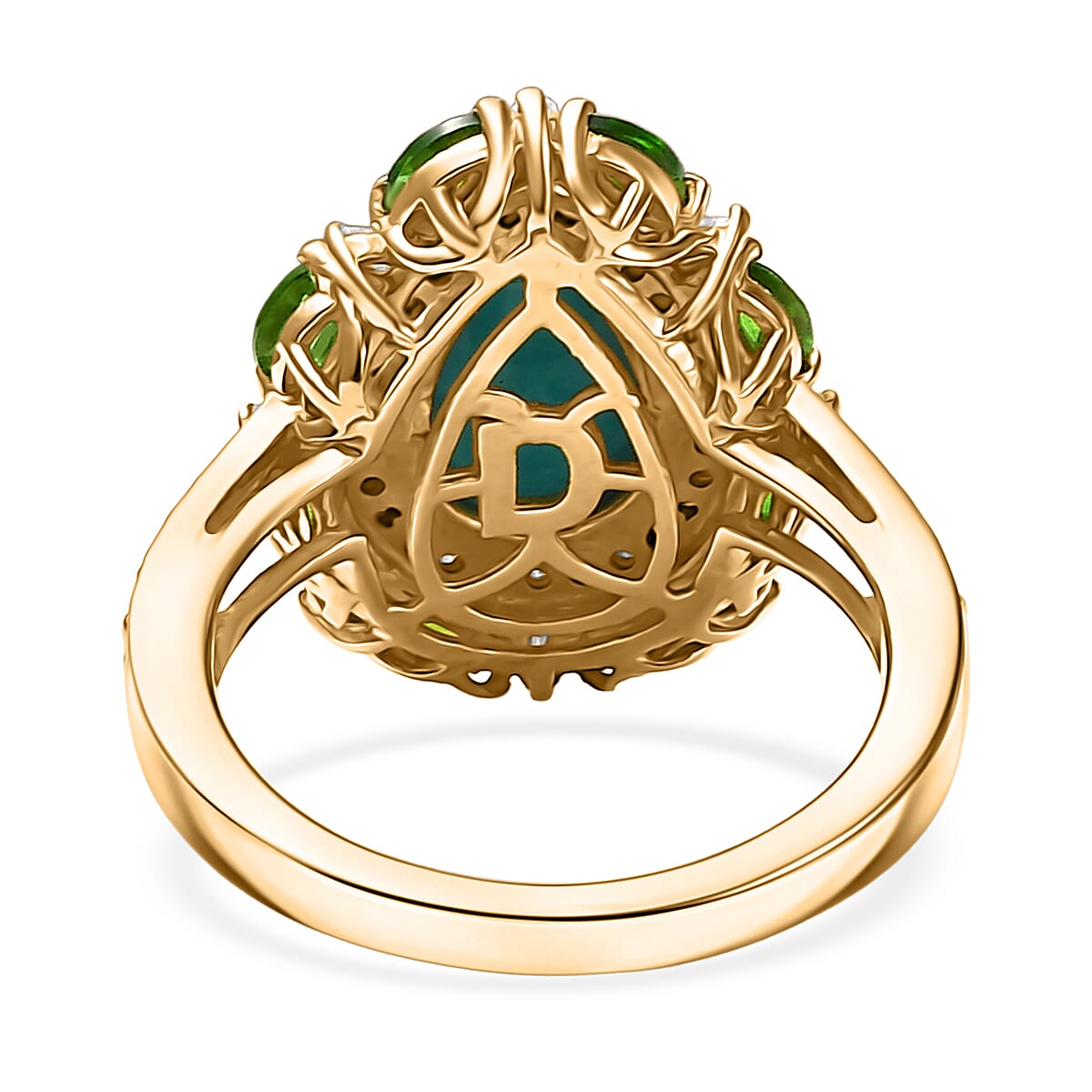 Doorbuster D&rsquo;Joy Sleeping Beauty Turquoise and Multi Gemstone 4.10 ctw Sunburst Halo Ring in 18K Vermeil Yellow Gold Over Sterling Silver (Size 10.0) image number 4