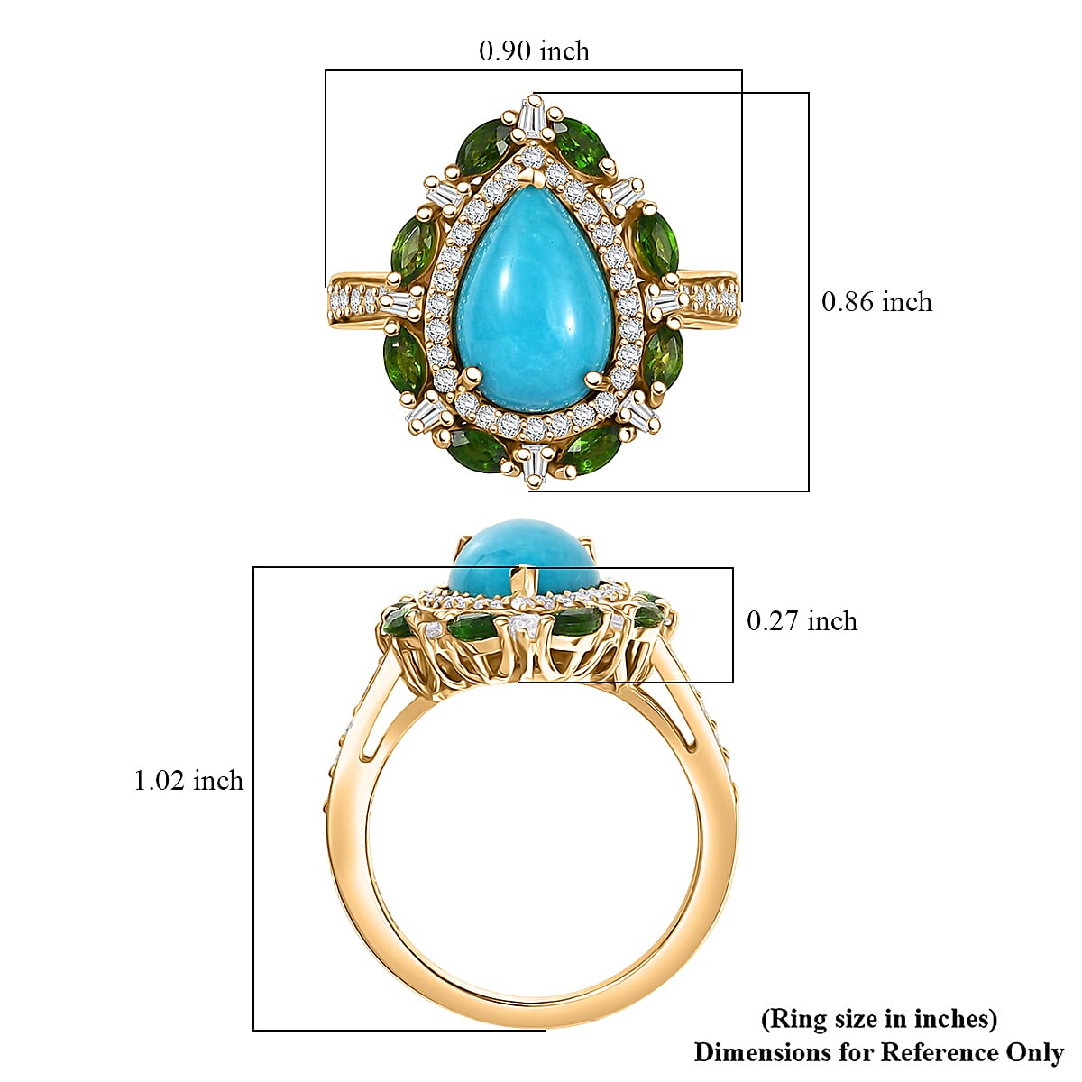 D' Joy Sleeping Beauty Turquoise, Multi Gemstone Sunburst Halo Ring in 18K Vermeil YG Over Sterling Silver  4.10 ctw (Size 6.0)