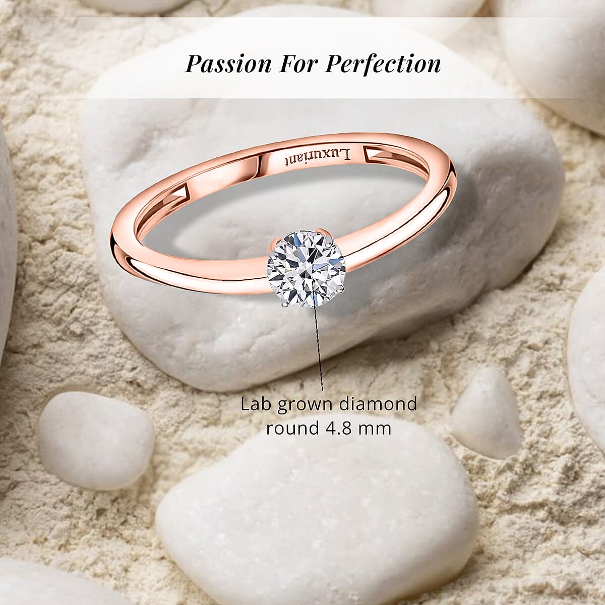 Luxuriant Lab Grown Diamond E-F VS 0.50 ctw Solitaire Ring in 18K Vermeil Rose Gold Over Sterling Silver (Size 7.5) image number 5