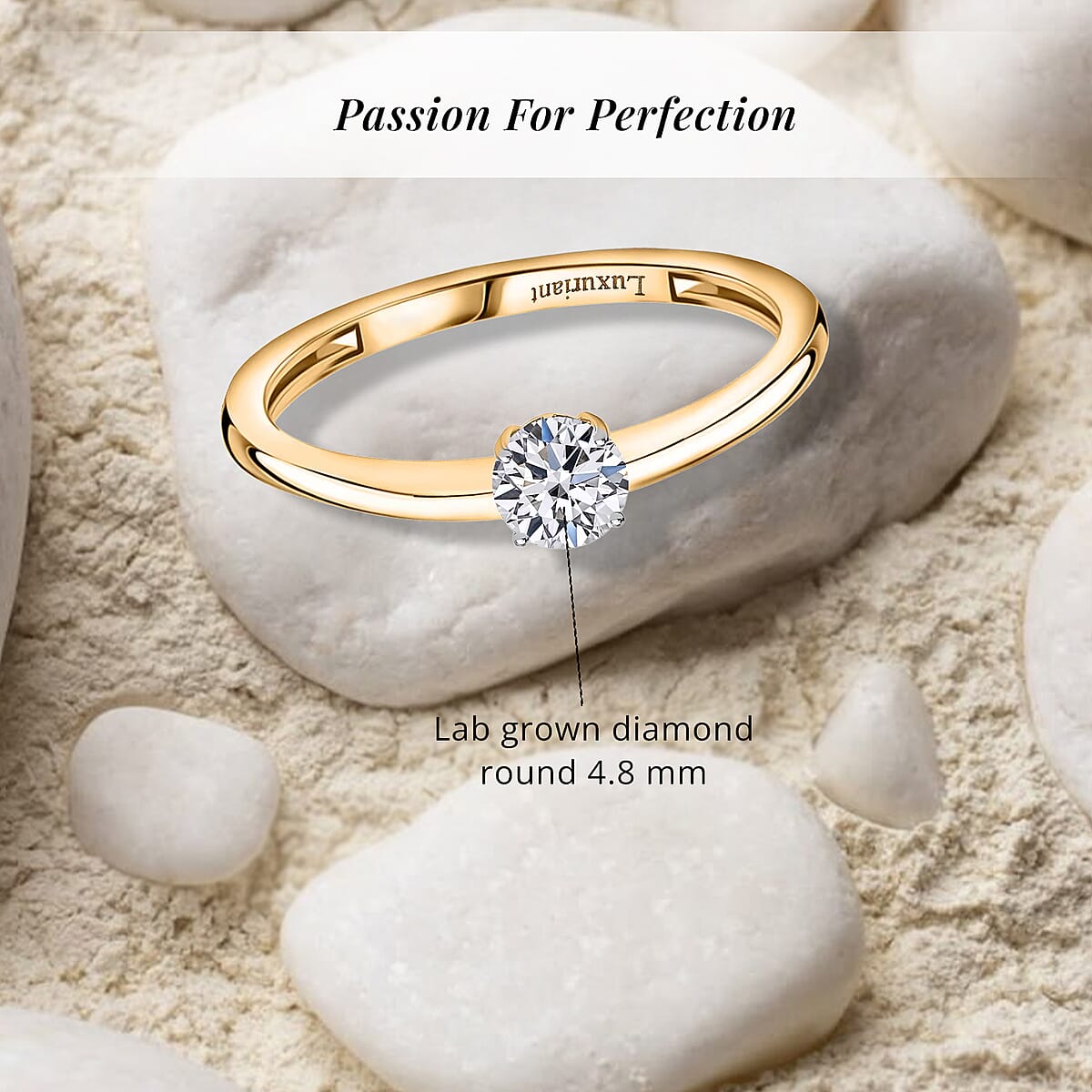 Luxuriant Lab Grown Diamond E-F VS 0.50 ctw Solitaire Ring in 18K Vermeil Yellow Gold Over Sterling Silver (Size 10.0) (Del. in 10-12 Days) image number 5