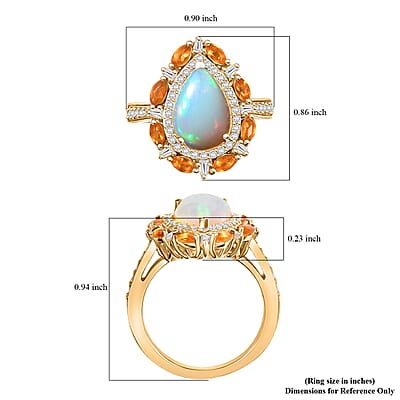 D'Joy Ethiopian Welo Opal and Multi Gemstone 2.90 ctw Sunburst Halo Ring in 18K Vermeil Yellow Gold Over Sterling Silver (Size 10.0)