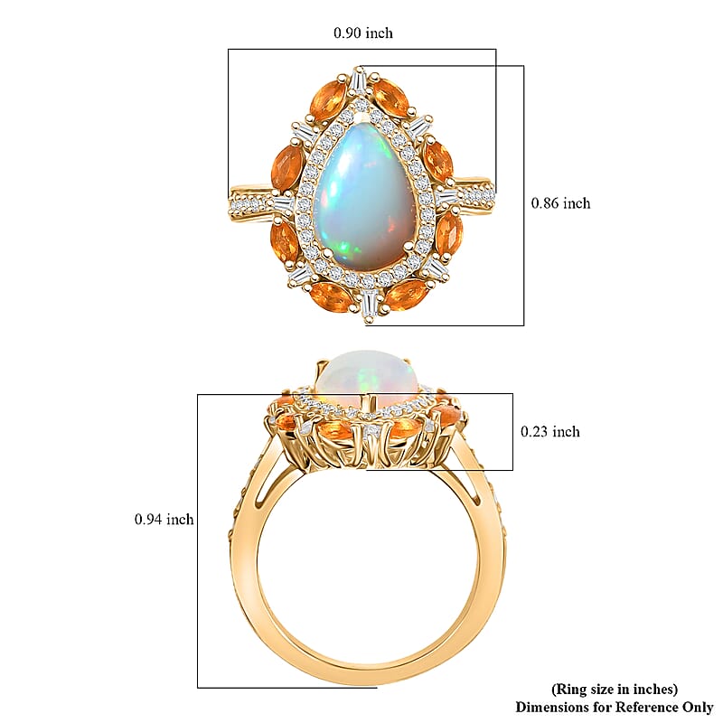 D'Joy Ethiopian Welo Opal and Multi Gemstone 2.90 ctw Sunburst Halo Ring in 18K Vermeil Yellow Gold Over Sterling Silver (Size 10.0)