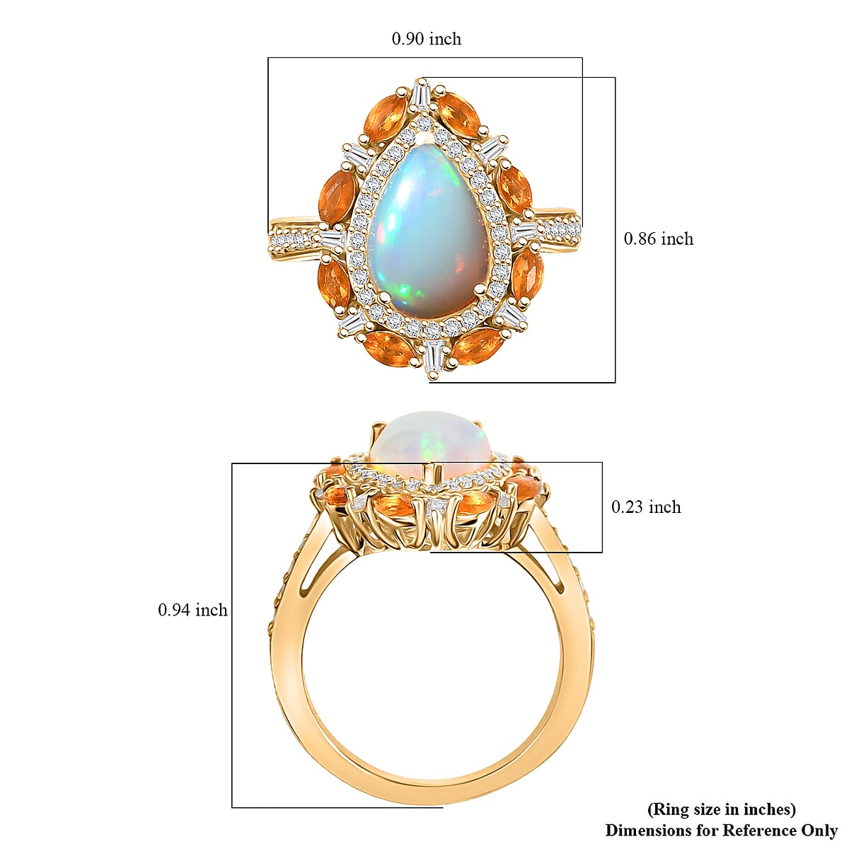 Doorbuster D’Joy Ethiopian Welo Opal and Multi Gemstone 2.90 ctw Sunburst Halo Ring in 18K Vermeil Yellow Gold Over Sterling Silver (Size 7.0) image number 5