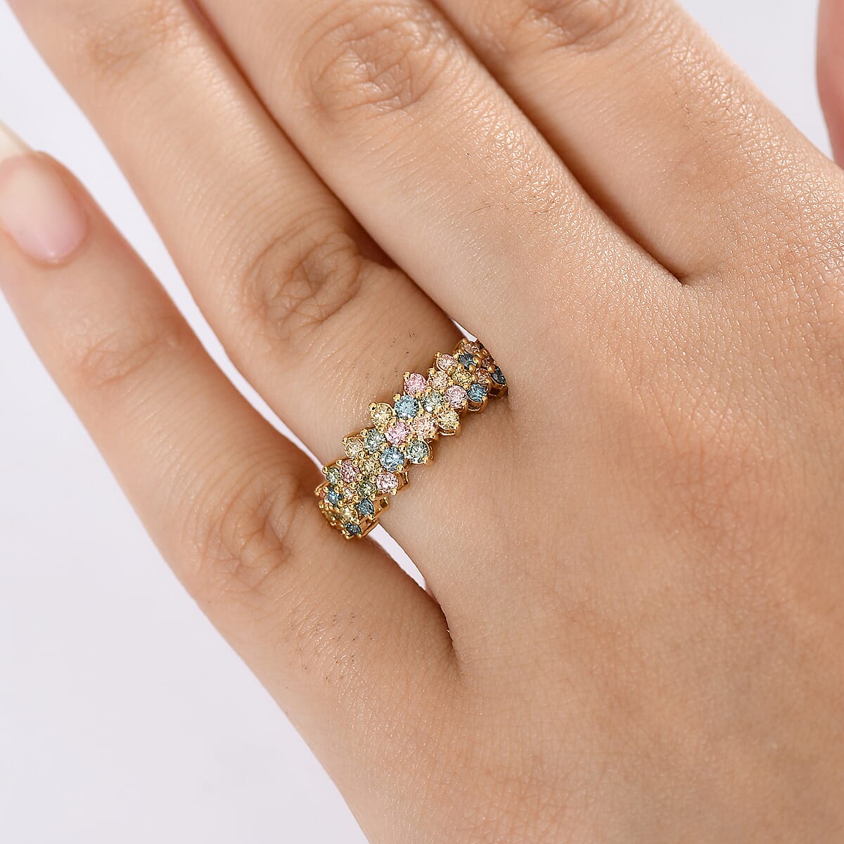 Luxuriant Lab Grown Multi Diamond SI 1.00 ctw Ring in 18K Vermeil Yellow Gold Over Sterling Silver (Size  5.0) image number 2