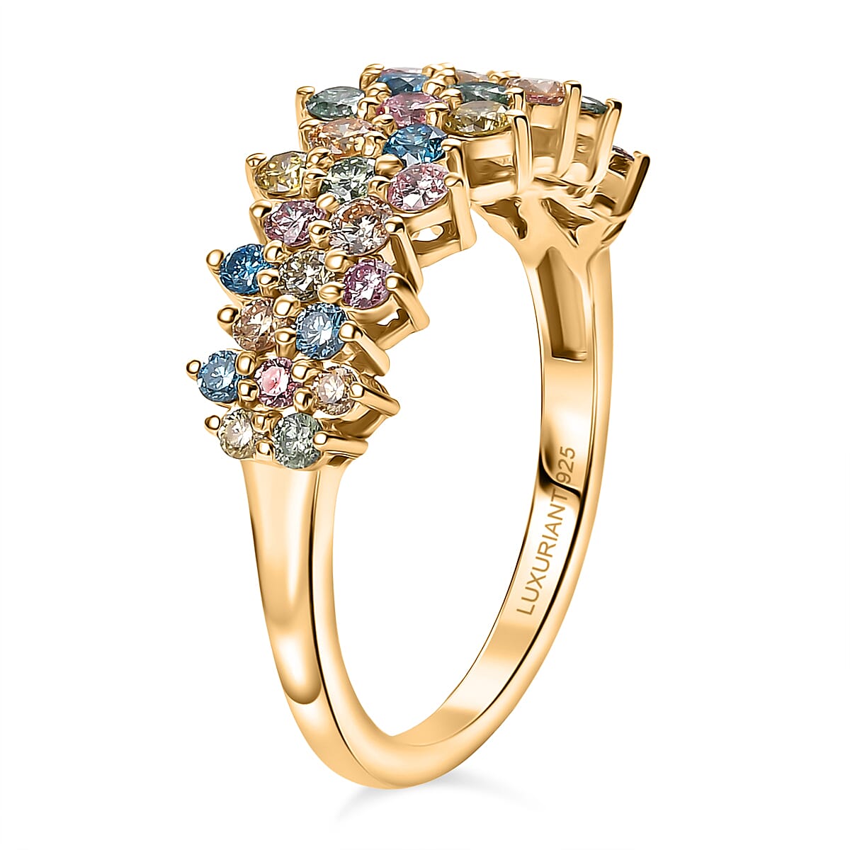 Luxuriant Lab Grown Multi Diamond SI 1.00 ctw Ring in 18K Vermeil Yellow Gold Over Sterling Silver (Size  5.0) image number 3