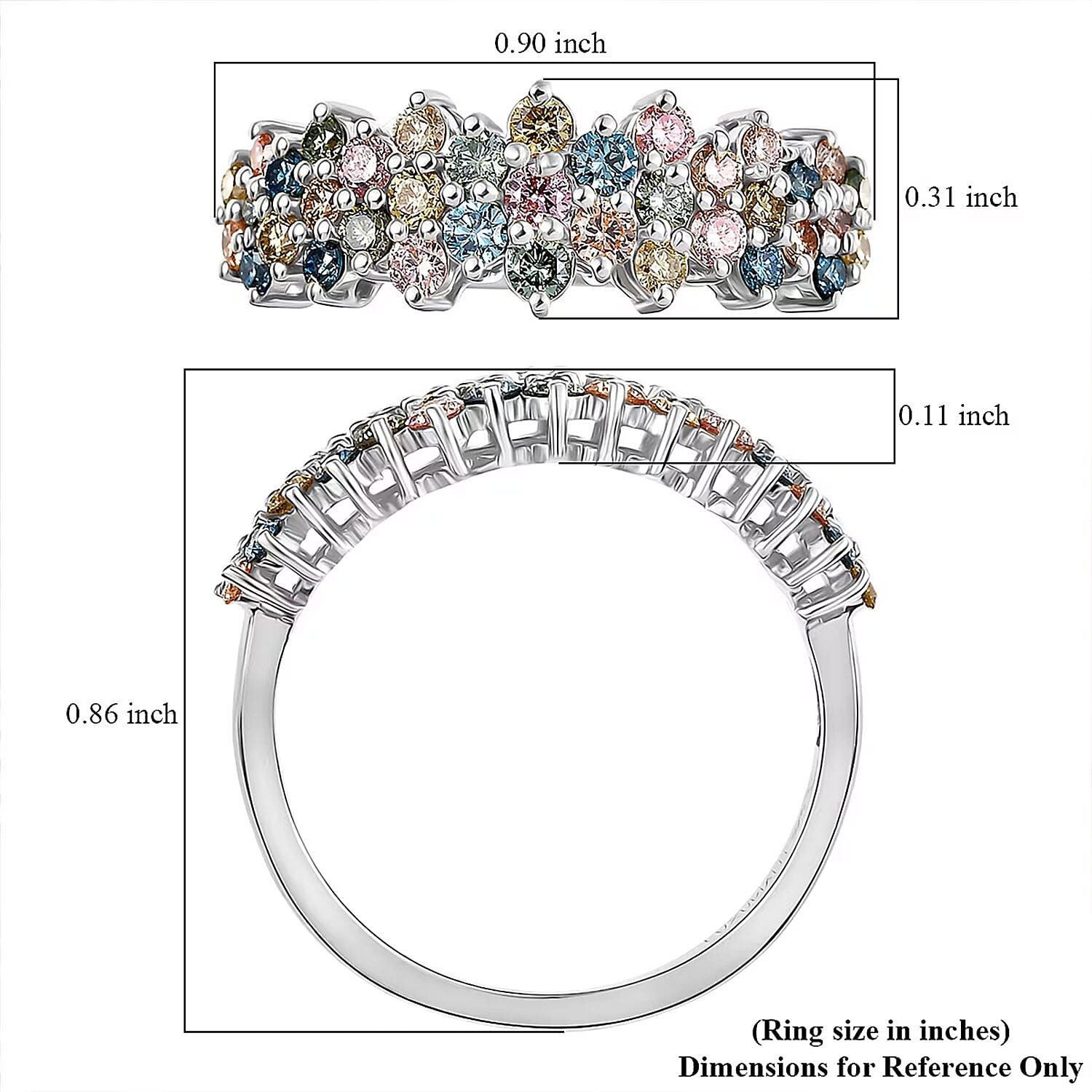 Luxuriant Lab Grown Multi Diamond SI 1.00 ctw Ring in Rhodium Over Sterling Silver (Size  7.0)