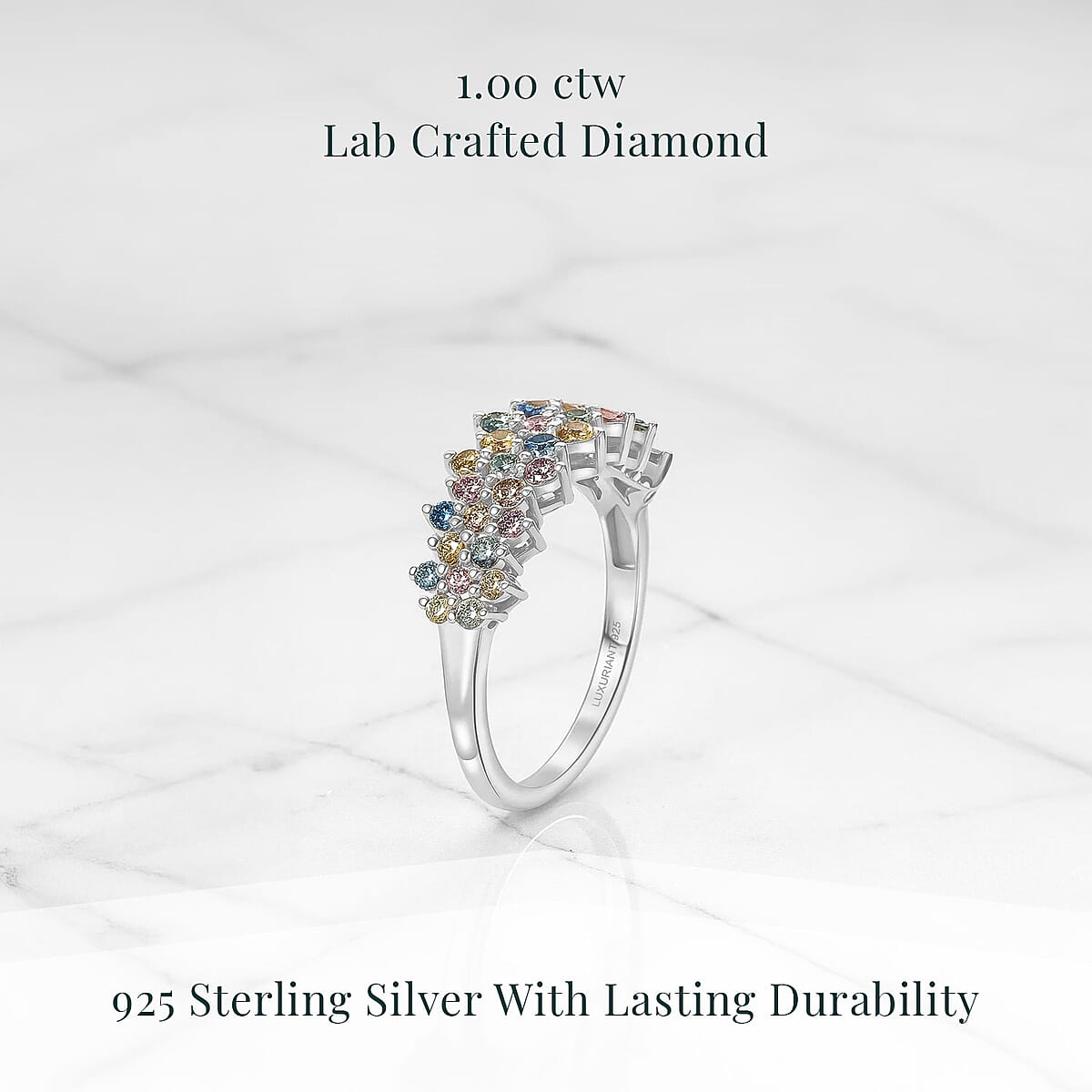 Luxuriant Lab Grown Multi Diamond SI 1.00 ctw Ring in Rhodium Over Sterling Silver (Size  8.0) image number 2