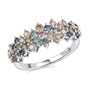 Luxuriant Lab Grown Multi Diamond SI 1.00 ctw Ring in Rhodium Over Sterling Silver (Size  9.0)