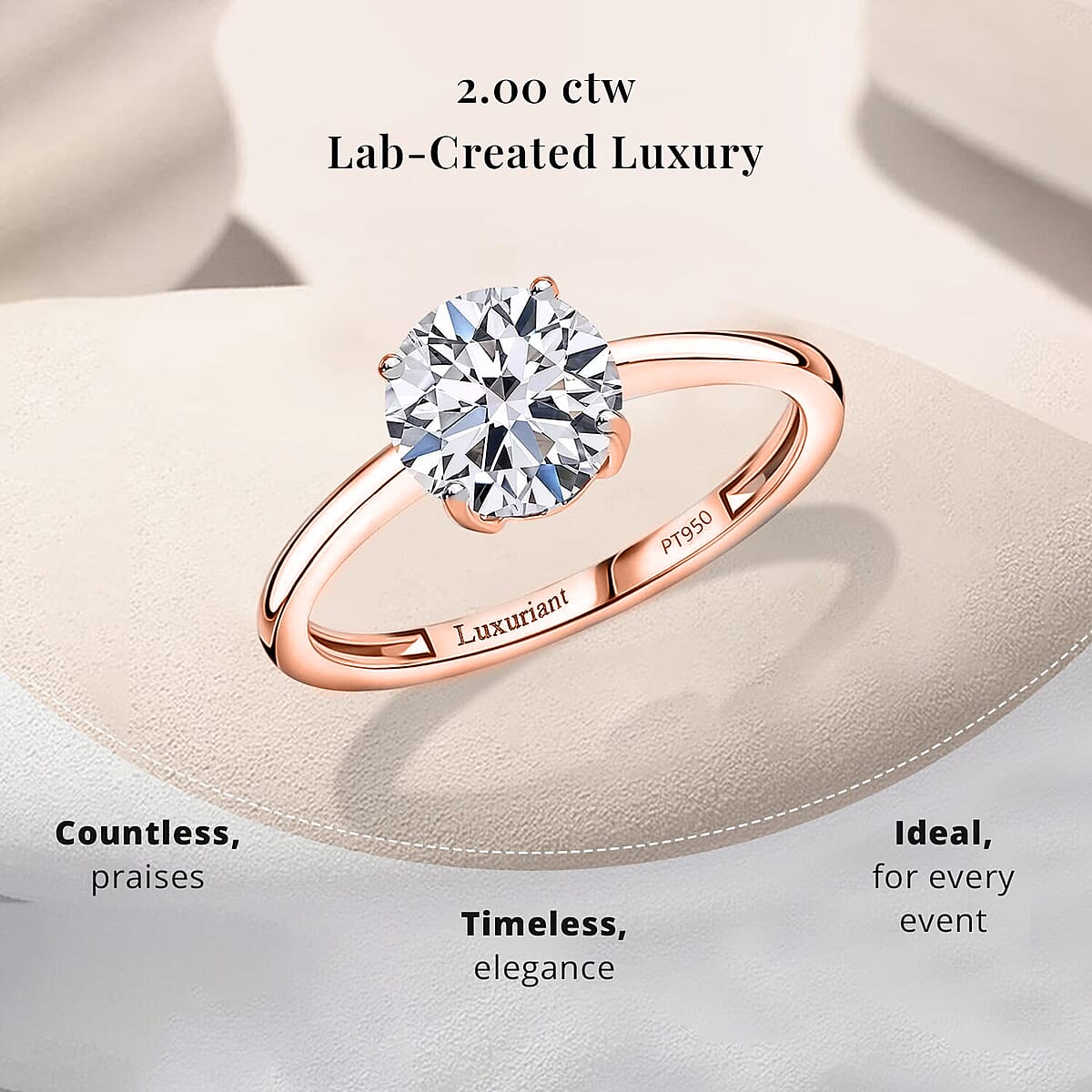 IGI Certified Luxuriant Lab Grown Diamond E-F VS 2.00 ctw Solitaire Ring in 18K Vermeil Rose Gold Over Sterling Silver (Size 8.0) image number 2