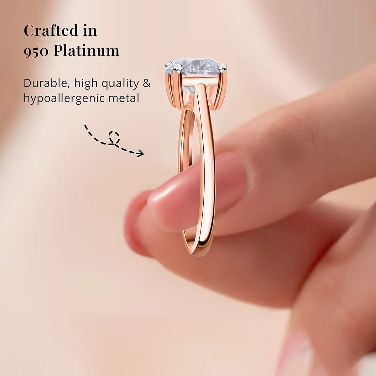 IGI Certified Luxuriant Lab Grown Diamond E-F VS 2.00 ctw Solitaire Ring in 18K Vermeil Rose Gold Over Sterling Silver (Size 8.0) image number 4