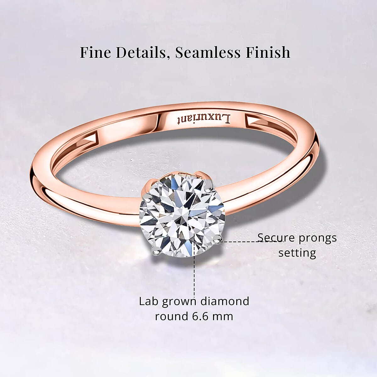 Luxuriant Lab Grown Diamond E-F VS 1.00 ctw Solitaire Ring in 18K Vermeil Rose Gold Over Sterling Silver (Size 11.0) image number 5