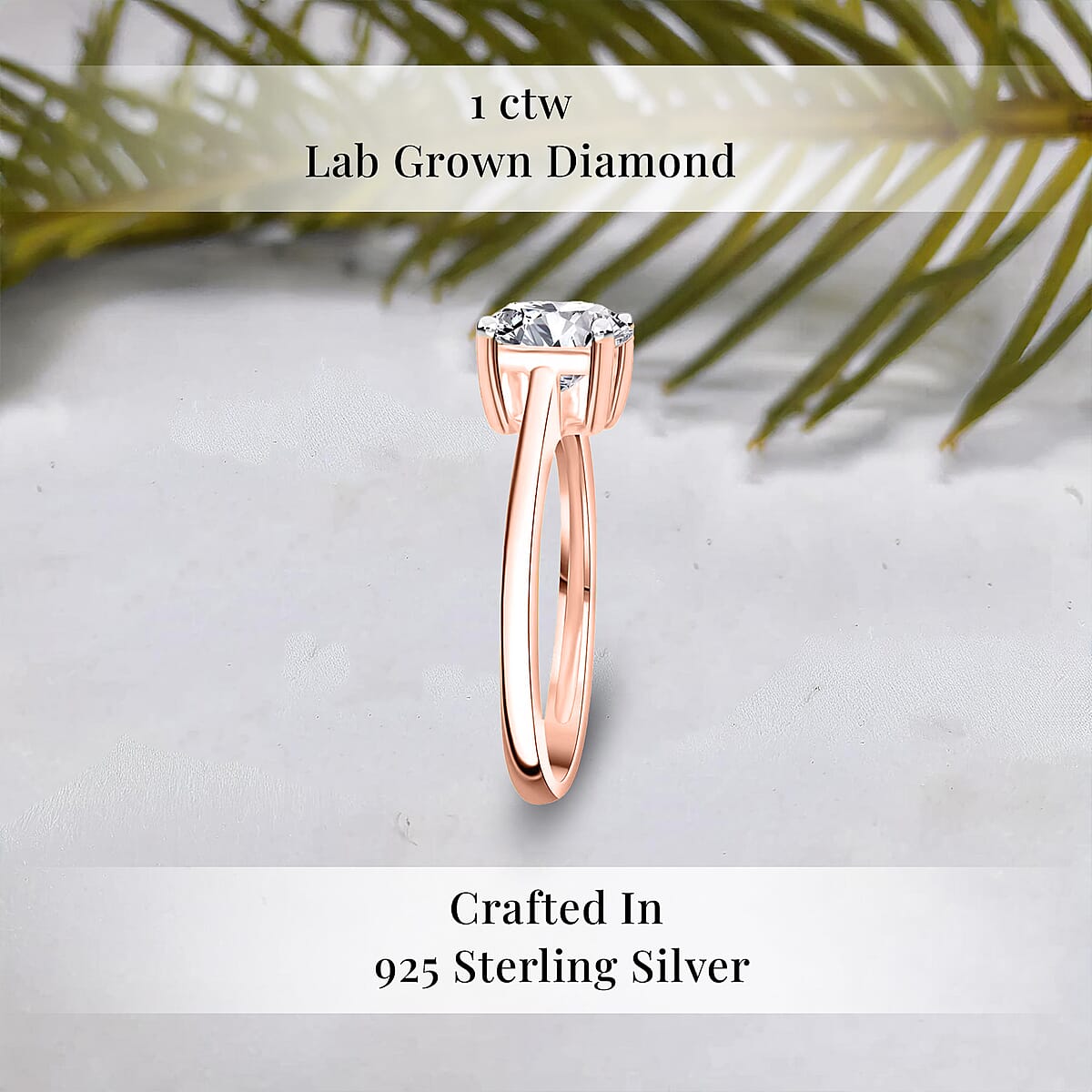 Luxuriant Lab Grown Diamond E-F VS 1.00 ctw Solitaire Ring in 18K Vermeil Rose Gold Over Sterling Silver (Size 7.5) image number 2