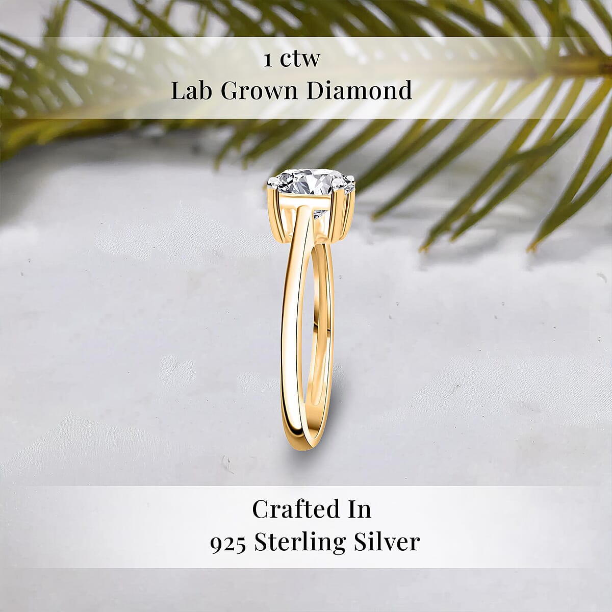 Luxuriant Lab Grown Diamond E-F VS 1.00 ctw Solitaire Ring in 18K Vermeil Yellow Gold Over Sterling Silver (Size 10.0) (Del. in 10-12 Days) image number 2