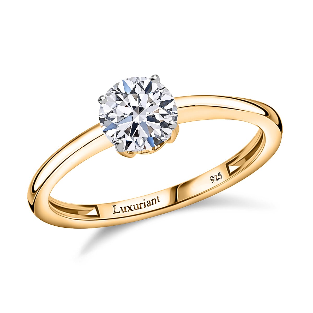 Luxuriant Lab Grown Diamond E-F VS 1.00 ctw Solitaire Ring in 18K Vermeil Yellow Gold Over Sterling Silver (Size 12.0) (Del. in 10-12 Days) image number 0