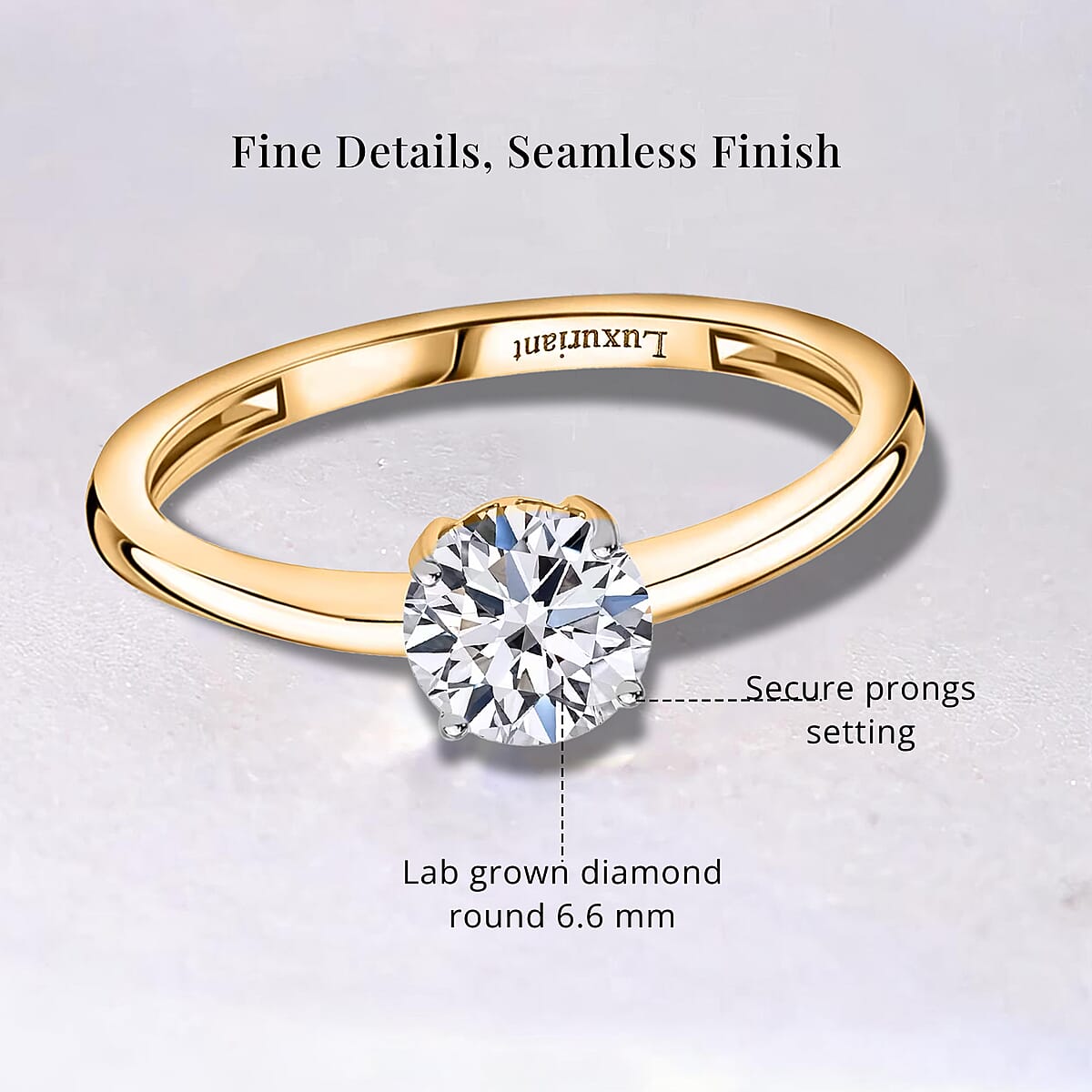 Luxuriant Lab Grown Diamond E-F VS 1.00 ctw Solitaire Ring in 18K Vermeil Yellow Gold Over Sterling Silver (Size 12.0) (Del. in 10-12 Days) image number 5