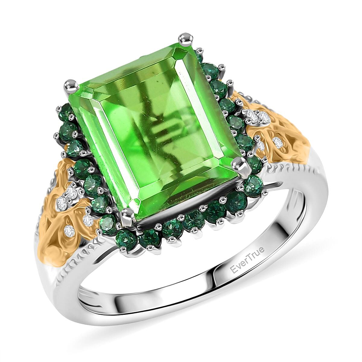 EverTrue Chartreuse Quartz (Triplet) and Multi Gemstone 6.10 ctw Floral & Butterfly Ring in 18K YG Plated and Platinum Bond (Size 10.0) image number 0