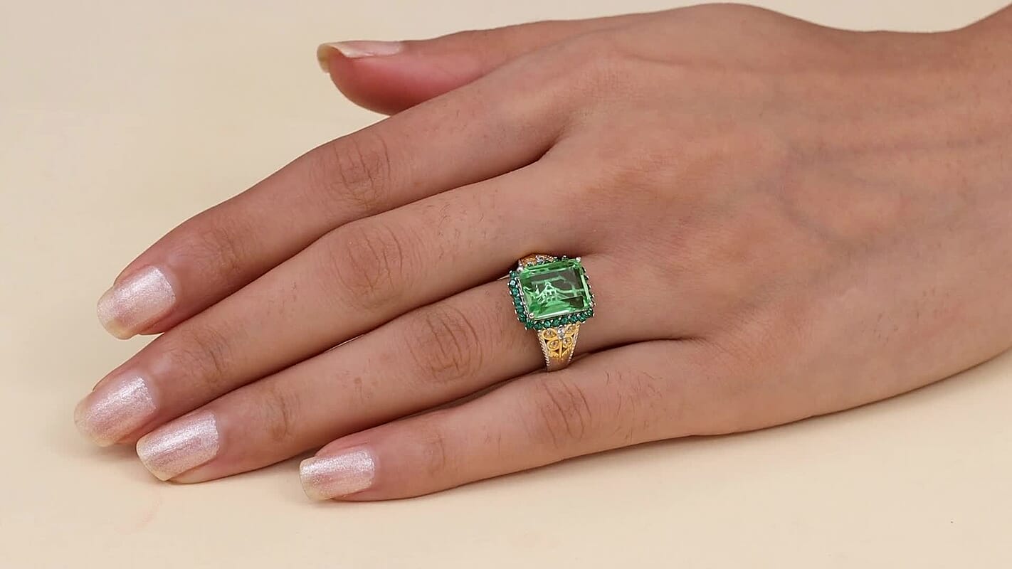 EverTrue Chartreuse Quartz and Multi Gemstone 6.10 ctw Butterfly Ring in 18K YG Plated and Platinum Bond (Size 10.0)