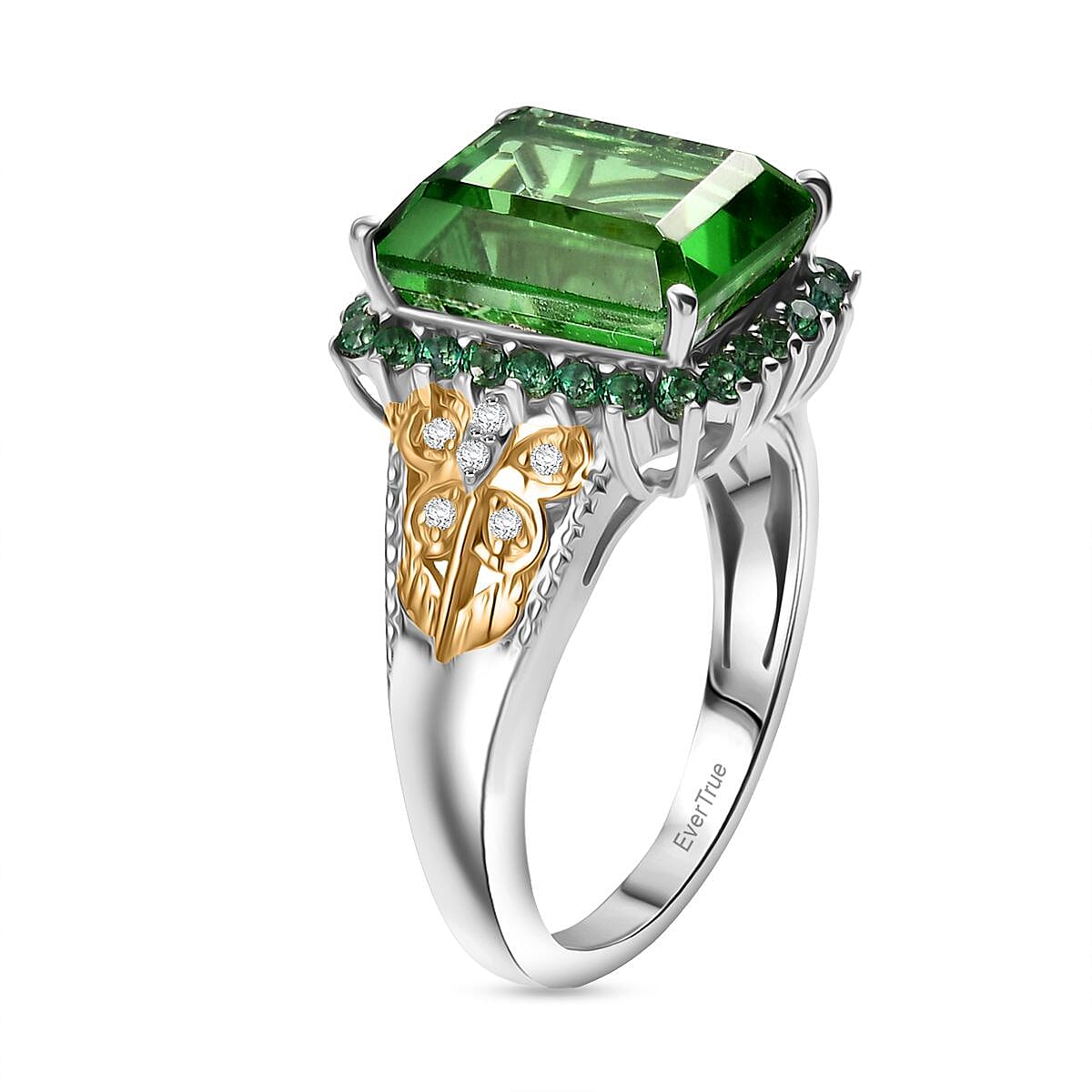 EverTrue Chartreuse Quartz (Triplet) and Multi Gemstone 6.10 ctw Floral & Butterfly Ring in 18K YG Plated and Platinum Bond (Size 10.0) image number 3