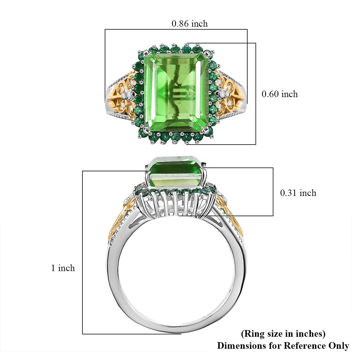 EverTrue Chartreuse Quartz (Triplet) and Multi Gemstone 6.10 ctw Floral & Butterfly Ring in 18K YG Plated and Platinum Bond (Size 10.0)