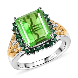 EverTrue Chartreuse Quartz (Triplet) and Multi Gemstone 6.10 ctw Floral & Butterfly Ring in 18K YG Plated and Platinum Bond (Size 11.0)