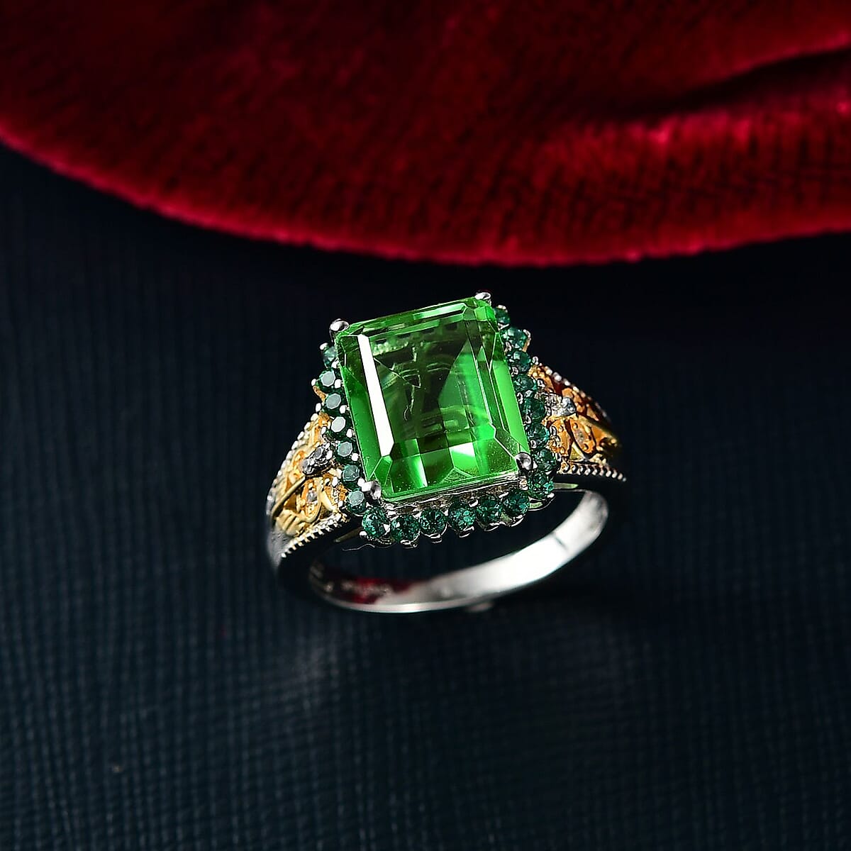 EverTrue Chartreuse Quartz (Triplet) and Multi Gemstone 6.10 ctw Floral & Butterfly Ring in 18K YG Plated and Platinum Bond (Size 11.0) image number 1