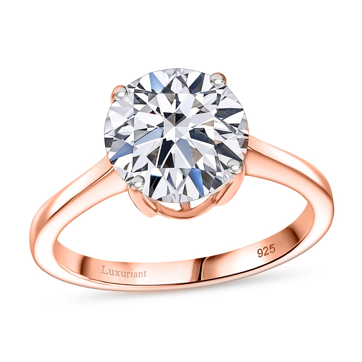 IGI Certified Luxuriant Lab Grown Diamond E-F VS 3.00 ctw Solitaire Ring in 18K Vermeil Rose Gold Over Sterling Silver (Size 10.0) (Del. in 10-12 Days) image number 0