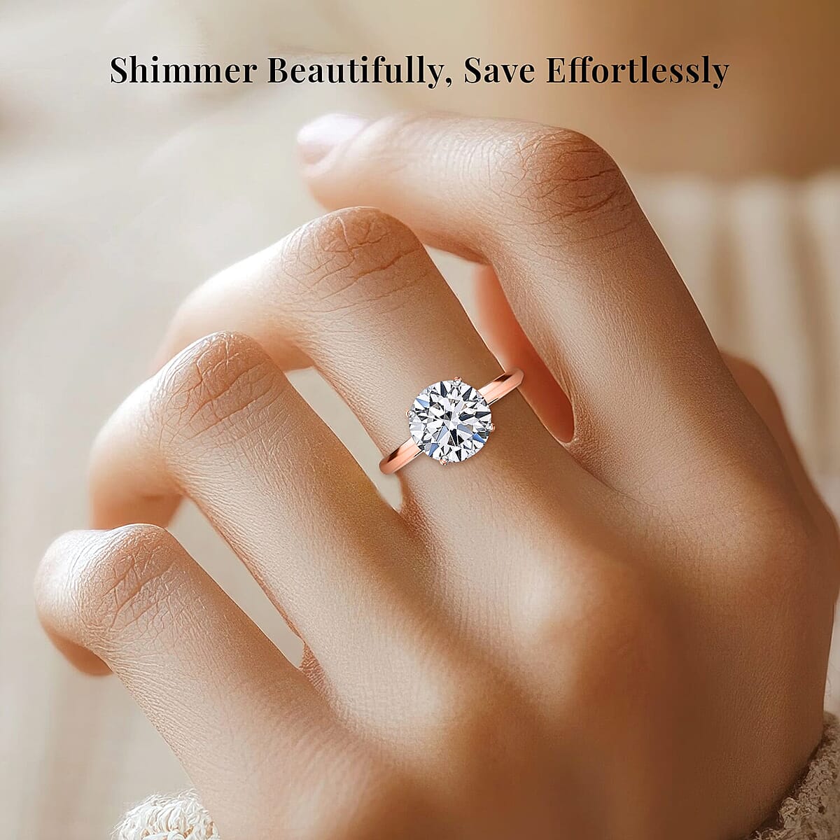 IGI Certified Luxuriant Lab Grown Diamond E-F VS 3.00 ctw Solitaire Ring in 18K Vermeil Rose Gold Over Sterling Silver (Size 10.0) (Del. in 10-12 Days) image number 1