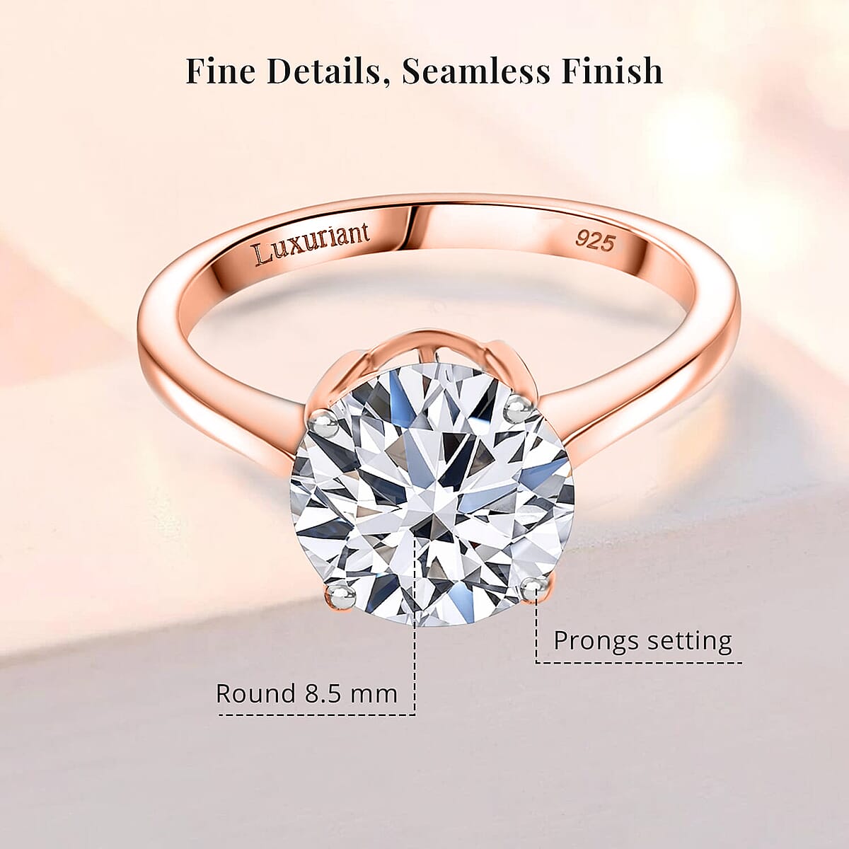 IGI Certified Luxuriant Lab Grown Diamond E-F VS 3.00 ctw Solitaire Ring in 18K Vermeil Rose Gold Over Sterling Silver (Size 10.0) (Del. in 10-12 Days) image number 5