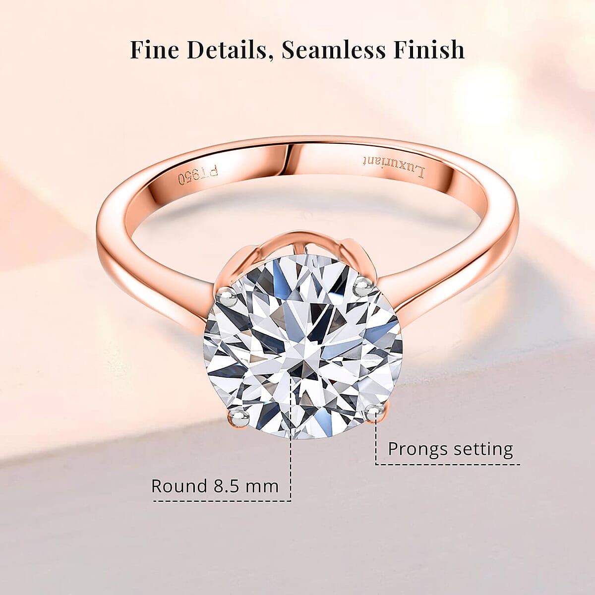 IGI Certified Luxuriant Lab Grown Diamond E-F VS 3.00 ctw Solitaire Ring in 18K Vermeil Rose Gold Over Sterling Silver (Size 7.5) image number 5