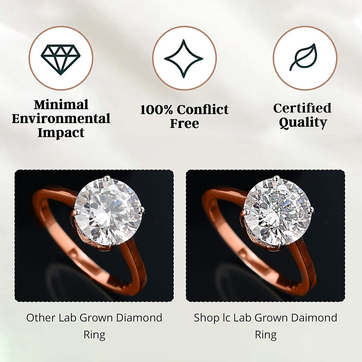 IGI Certified Luxuriant Lab Grown Diamond E-F VS 3.00 ctw Solitaire Ring in 18K Vermeil Rose Gold Over Sterling Silver (Size 7.5) image number 6