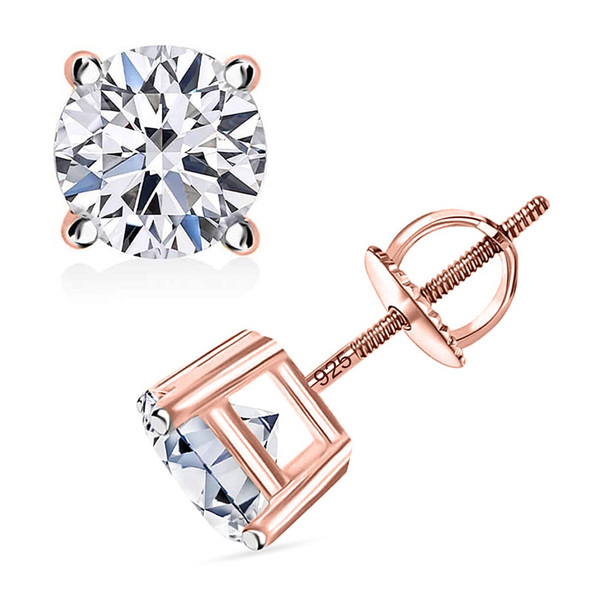 IGI Certified Luxuriant Lab Grown Diamond E-F VS 3.00 ctw Solitaire Stud Earrings in 18K Vermeil Rose Gold Over Sterling Silver image number 0