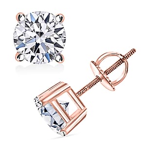 IGI Certified Luxuriant Lab Grown Diamond E-F VS 3.00 ctw Solitaire Stud Earrings in 18K Vermeil Rose Gold Over Sterling Silver