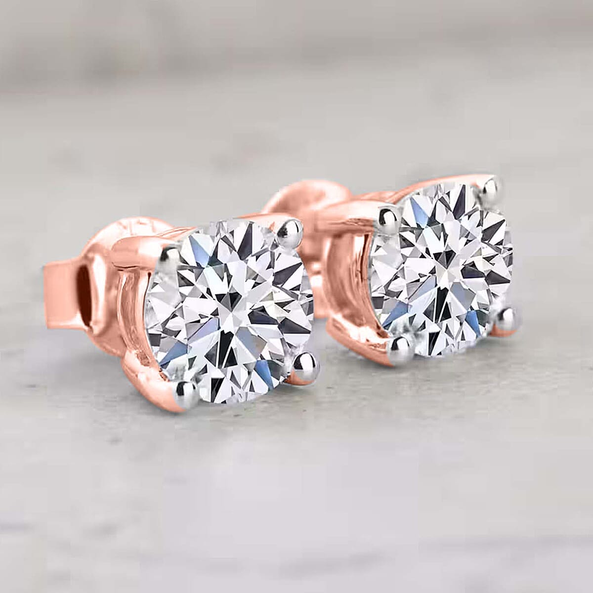 IGI Certified Luxuriant Lab Grown Diamond E-F VS 3.00 ctw Solitaire Stud Earrings in 18K Vermeil Rose Gold Over Sterling Silver image number 8